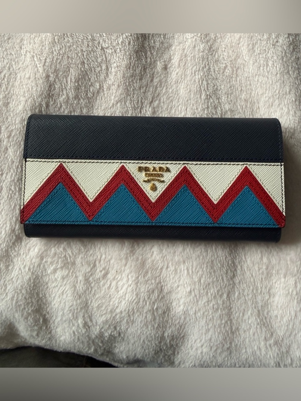 Prada Saffiano Leather Greek Key Motif Continental Flap Wallet - Rare Color!